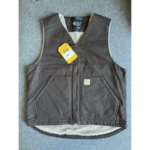Carhartt Mens OV4394M Vest Relaxed Fit Washed Duck Sherpa Lined Brown Size M NWT